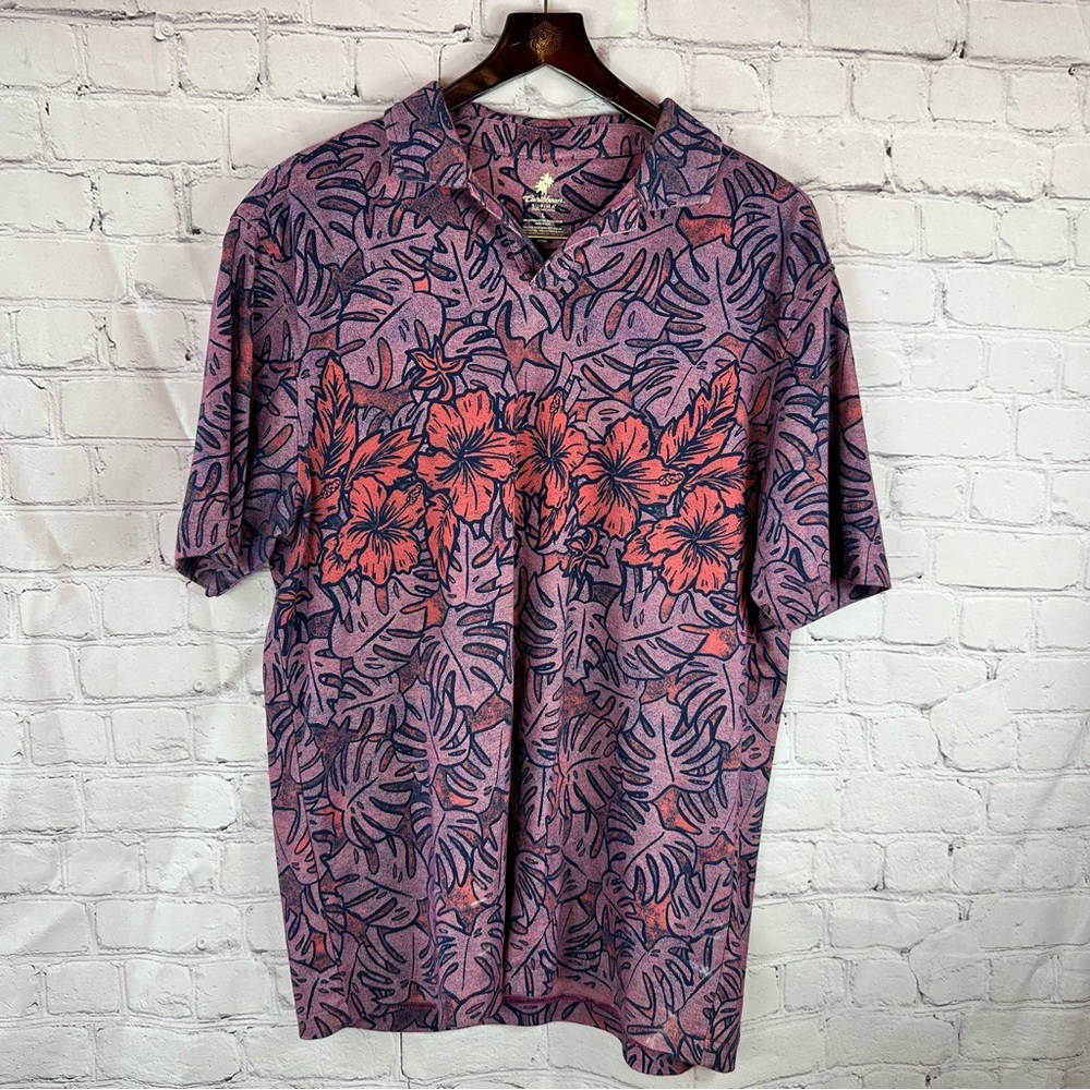Caribbean tropical Floral Polo mens L beach island resortwear travel poolside